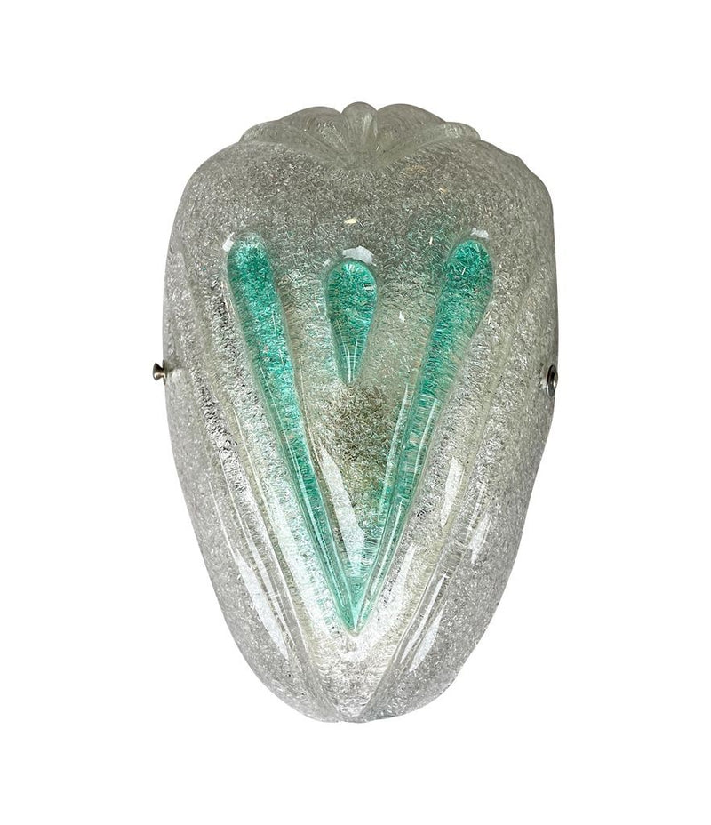 A pair of 1970s Italian Murano glass wall sconces with teal green centre detail