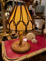 A 1960s bamboo lamp by Louis Sognot with orignal bamboo and linen shade