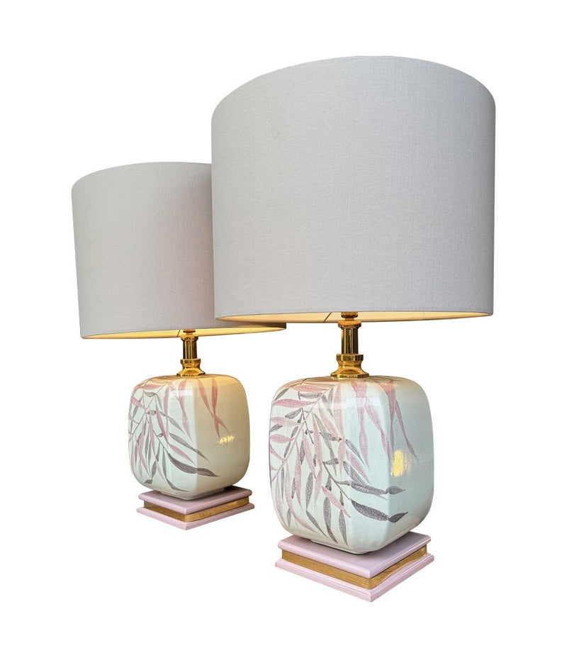 A pair of large 1970s ceramic hand painted lamps by Ugo Zaccanini for Maison Lancel