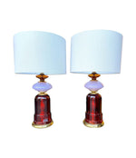 A pair of 1960s Murano opaline glass and brass lamps by Cenedese