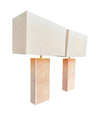 A pair of 1960s pastel pink shagreen lamps with natural linen shades