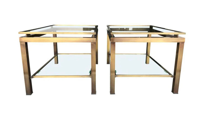 A pair of French 1970s Guy Lefevre style gilt metal side tables