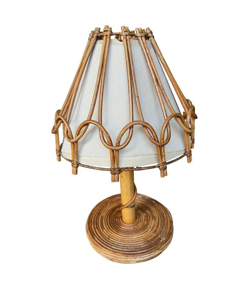 A 1960s bamboo lamp by Louis Sognot with orignal bamboo and linen shade