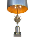 An orignal 1960s Maison Charles "Lotus" lamp in nickel, bronze and brass finish with orignal spun metal shade