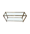 A 1970s Italian solid brass console table with 2 glass shelves