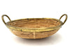 An Italian 1970s Gabriella Crespi style woven bamboo and brass two handled basket