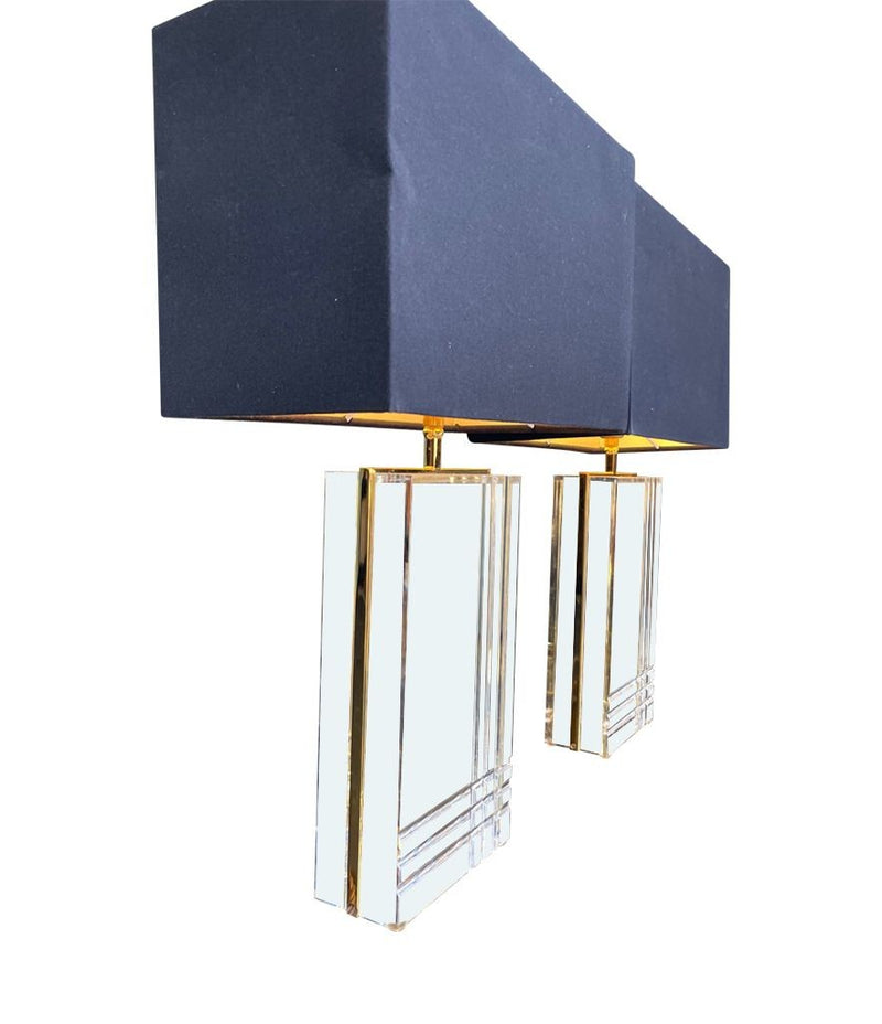 A pair of 1970s Italian gilt metal and lucite lamps