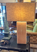 A pair of 1960s pastel pink shagreen lamps with natural linen shades