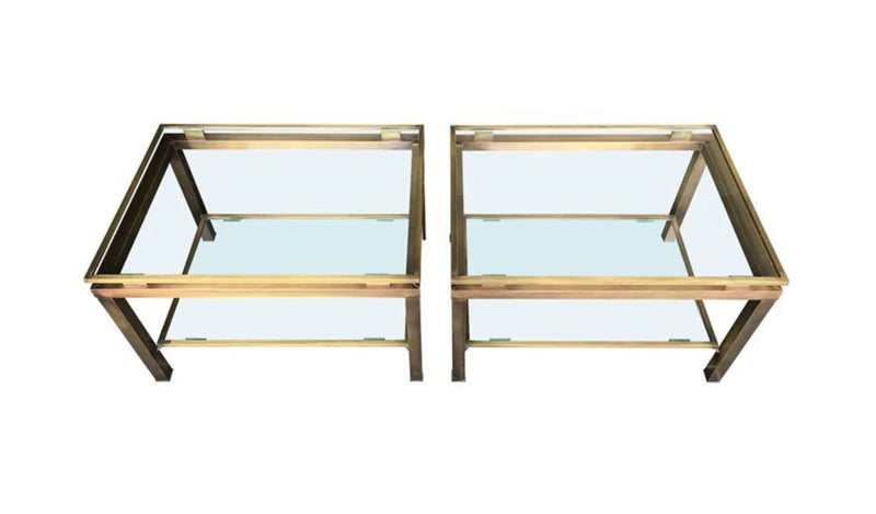 A pair of French 1970s Guy Lefevre style gilt metal side tables