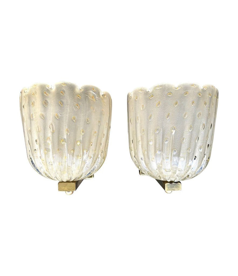 A pair of Art Deco 1940s Barovier & Toso bullacante aventurina wall sconces