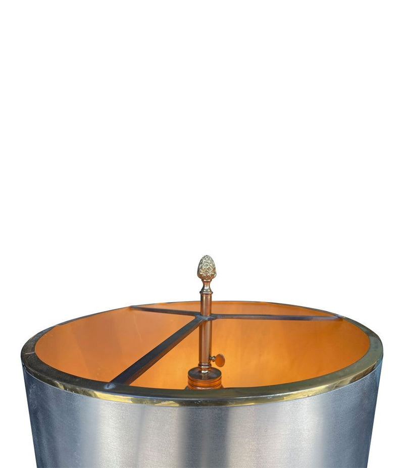 An orignal 1960s Maison Charles "Lotus" lamp in nickel, bronze and brass finish with orignal spun metal shade