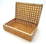 An Italian 1970s Gabriella Crespi style lucite and woven rattan gilt hinged box