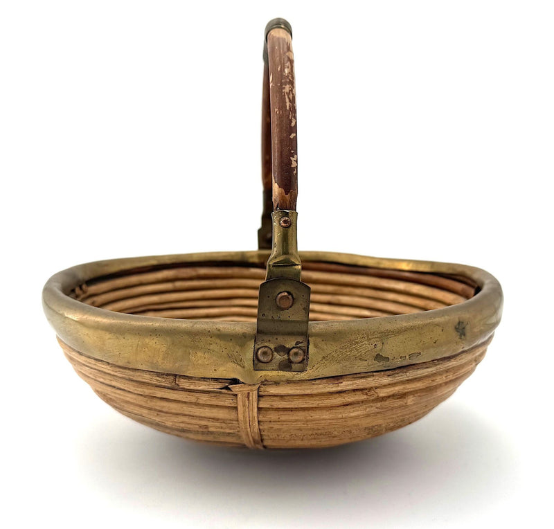 An Italian 1970s woven bamboo and brass bowl in the style of Gabriella Crespi