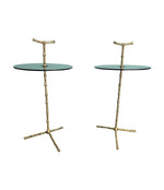 A pair of 1960s Maison Baques brass faux bamboo martini tables with smoked glass top