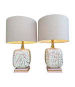 A pair of large 1970s ceramic hand painted lamps by Ugo Zaccanini for Maison Lancel