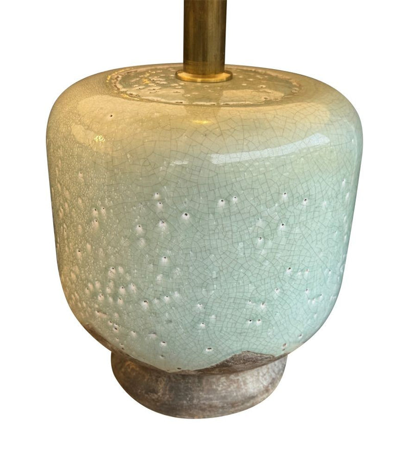 A pair of 1970s chinoiserie style crackle glazed ceramic lamps by Ugo Zaccanini for Maison Lancel