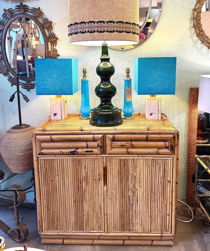 An Italian 1970s two drawers and two doors bamboo chest by Vivai Del Sud