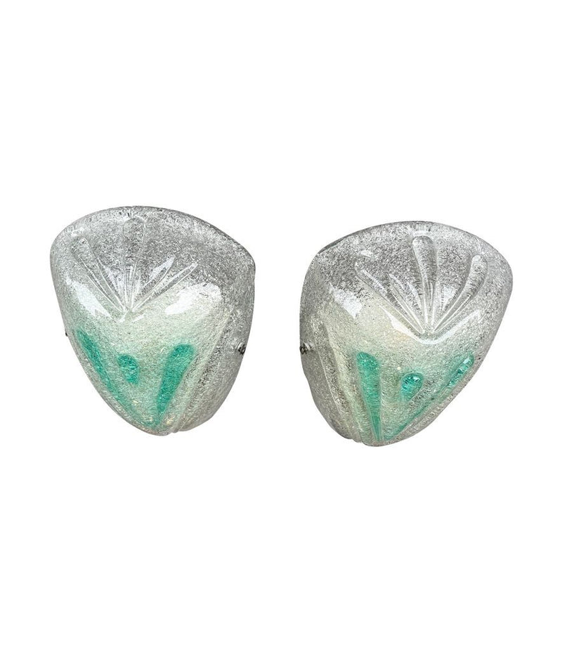 A pair of 1970s Italian Murano glass wall sconces with teal green centre detail