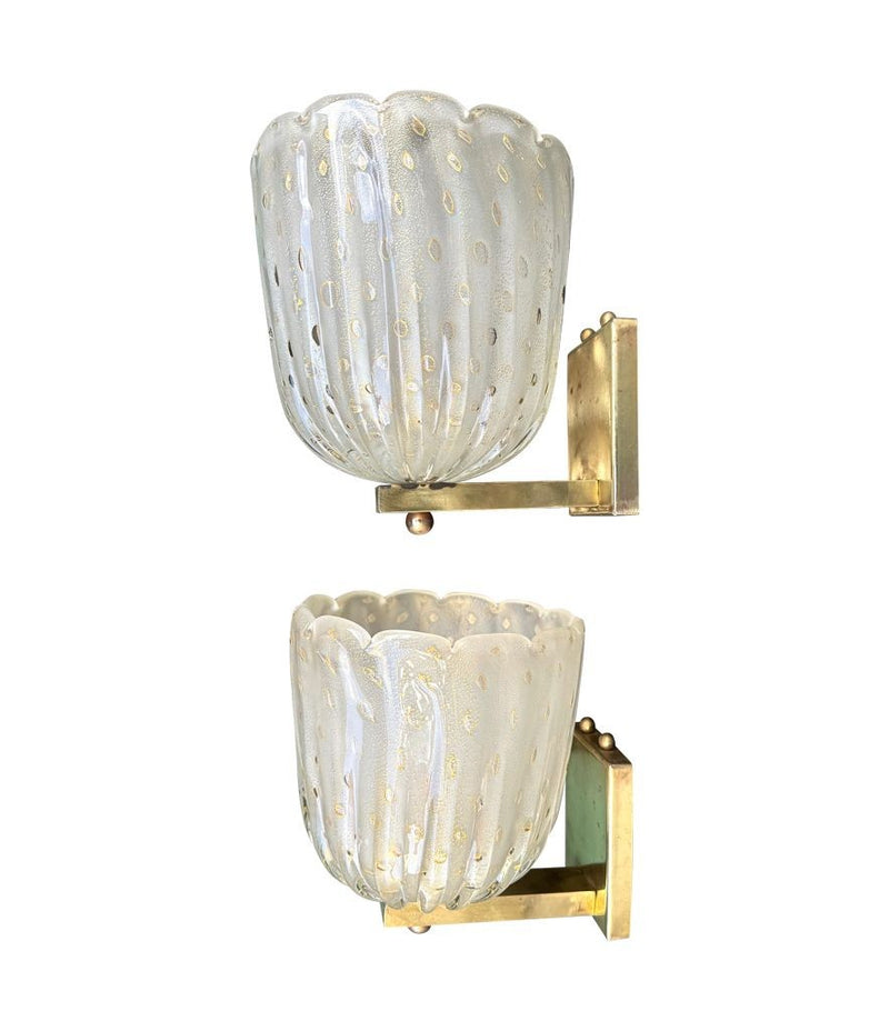 A pair of Art Deco 1940s Barovier & Toso bullacante aventurina wall sconces