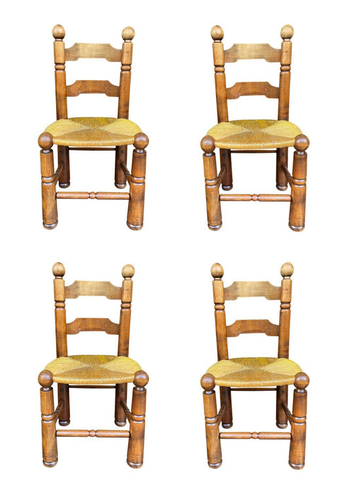 Four 1940s Oak and woven rope seat chairs by Charles Dudouyt - Mid Century Chairs