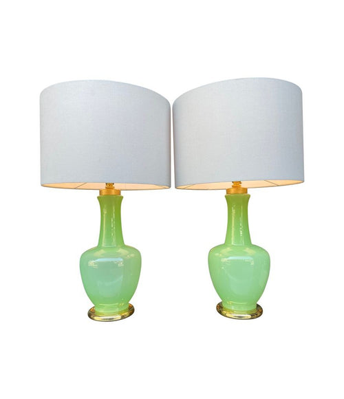 Mid century Murano glass table lamps - Lime green Opaline by Gino Cenedese - 1960s Italian