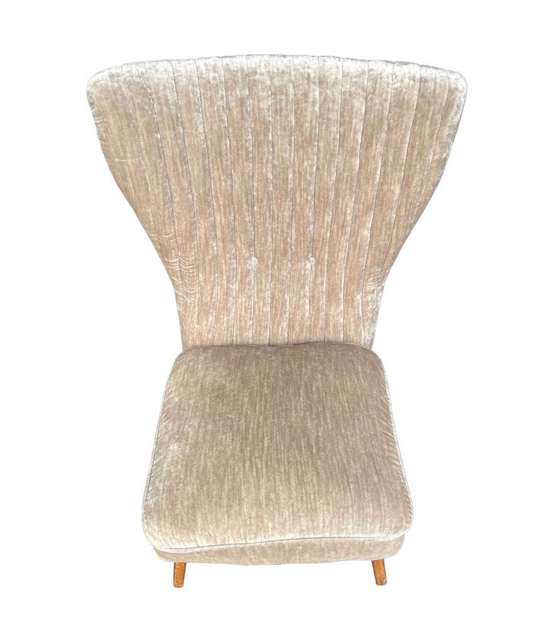 Mid Century cocktail chair in mushroom velvet - Italian 1950s