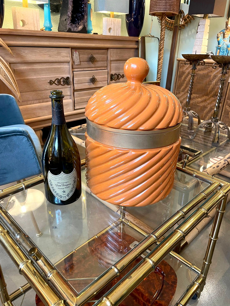 Gigantic Italian 1970s glazed ceramic and brass ice bucket by Tommaso Barbi