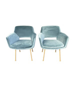 Mid Century Italian chairs with gilt metal legs and blue velvet fabric 1970s