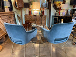 Mid Century Italian chairs with gilt metal legs and blue velvet fabric 1970s