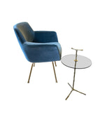 Mid Century Italian chairs with gilt metal legs and blue velvet fabric 1970s