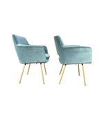 Mid Century Italian chairs with gilt metal legs and blue velvet fabric 1970s