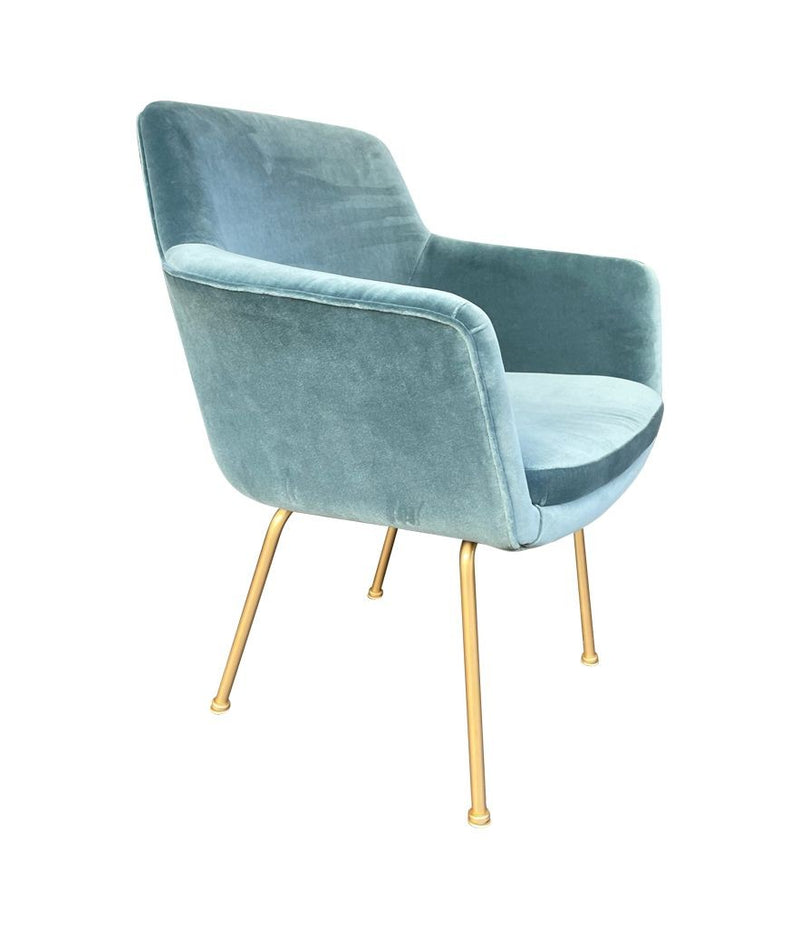 Mid Century Italian chairs with gilt metal legs and blue velvet fabric 1970s