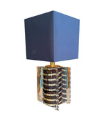 Large mid century table lamp Romeo Rega made of lucite and brass with chocolate and brass stripes - 1970s - 1970s table lamps