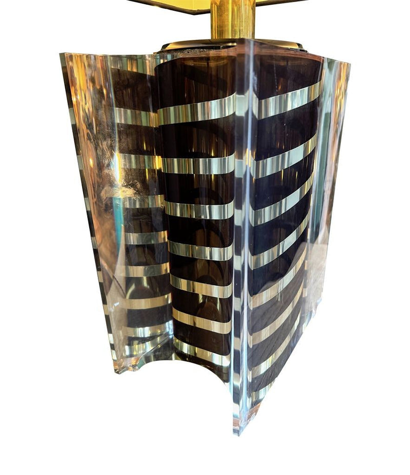 Large mid century table lamp Romeo Rega made of lucite and brass with chocolate and brass stripes - 1970s - 1970s table lamps