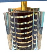 Large mid century table lamp Romeo Rega made of lucite and brass with chocolate and brass stripes - 1970s - 1970s table lamps