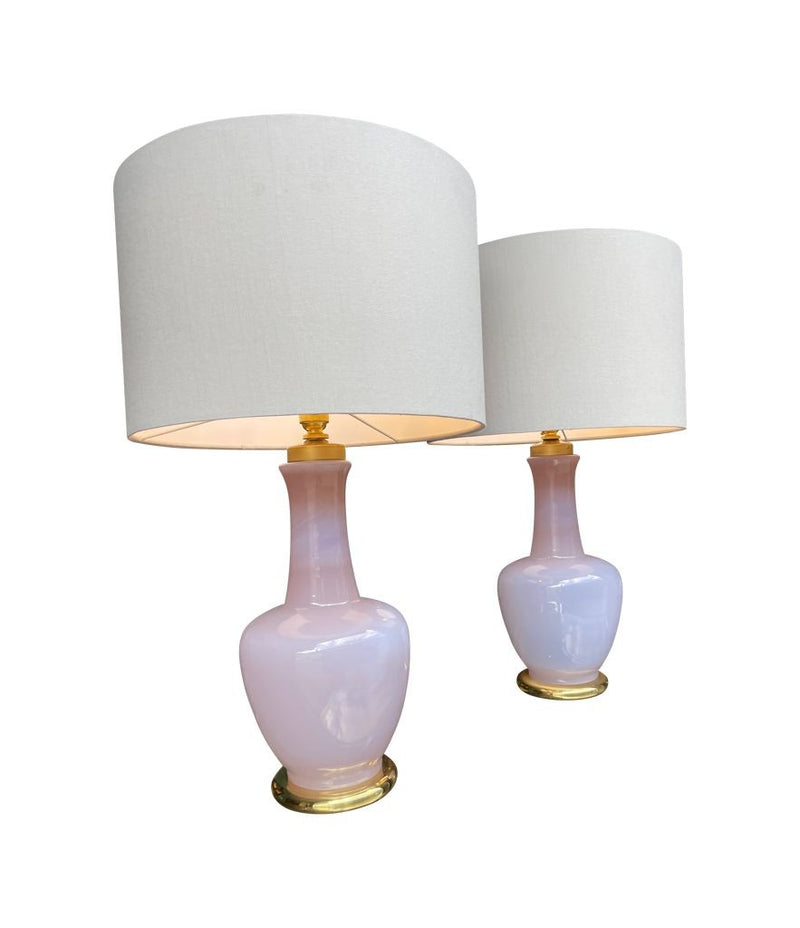 Mid Century table lamps lavender opaline Murano glass by Cenedese - 1960s - Italian