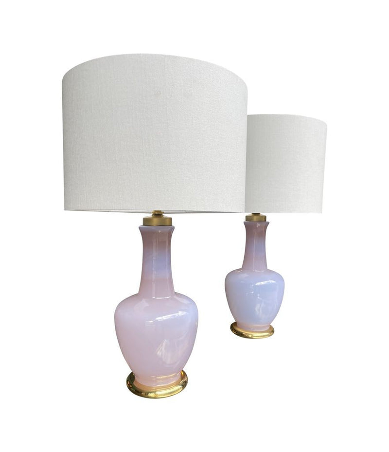 Mid Century table lamps lavender opaline Murano glass by Cenedese - 1960s - Italian