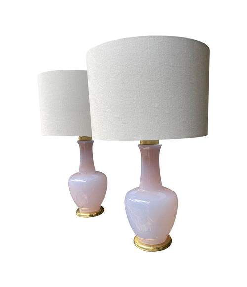 Mid Century table lamps lavender opaline Murano glass by Cenedese - 1960s - Italian