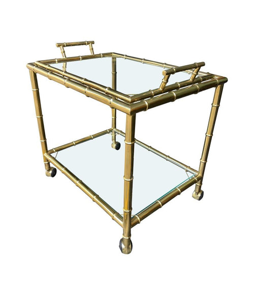 Mid Century Bar Trolley - faux bamboo – brass - 1970s - Italian