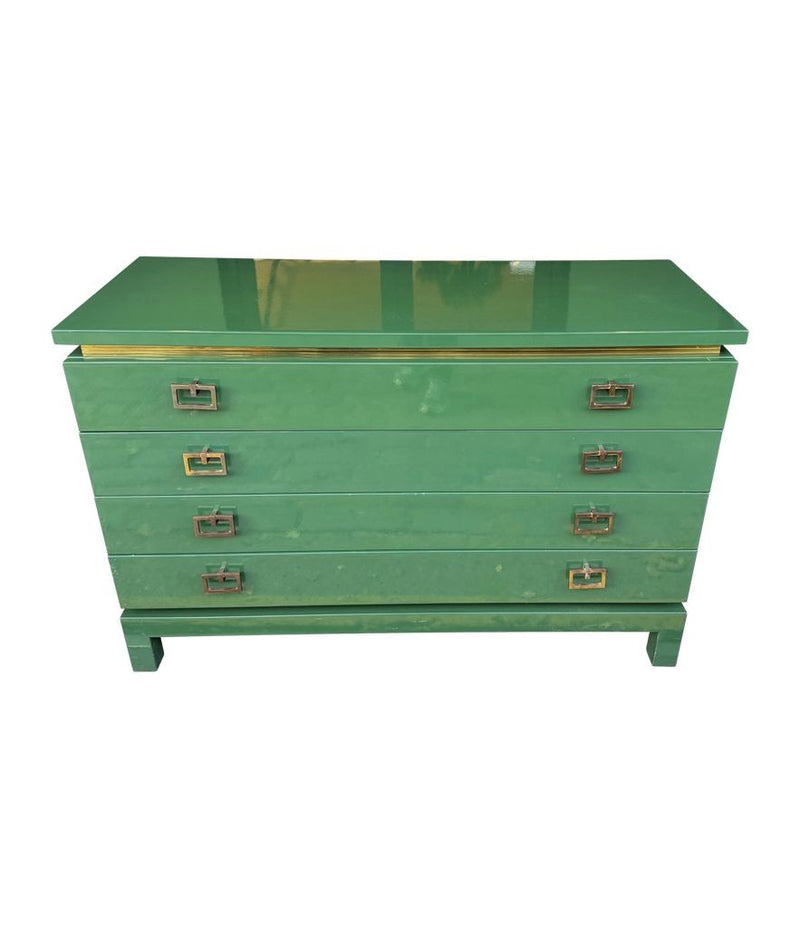 Mid century chest of drawers green lacquered by Guy Lefevre for Maison Jansen - 1970s - French