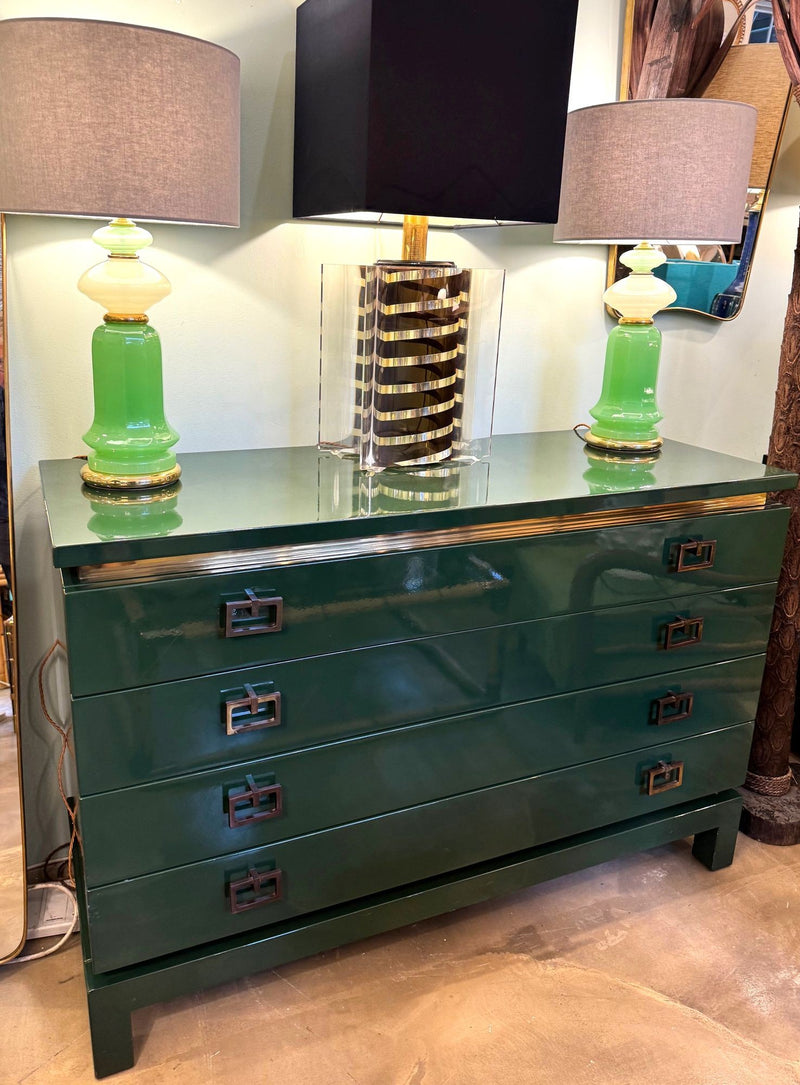 Mid century chest of drawers green lacquered by Guy Lefevre for Maison Jansen - 1970s - French - Mid Century Furniture London