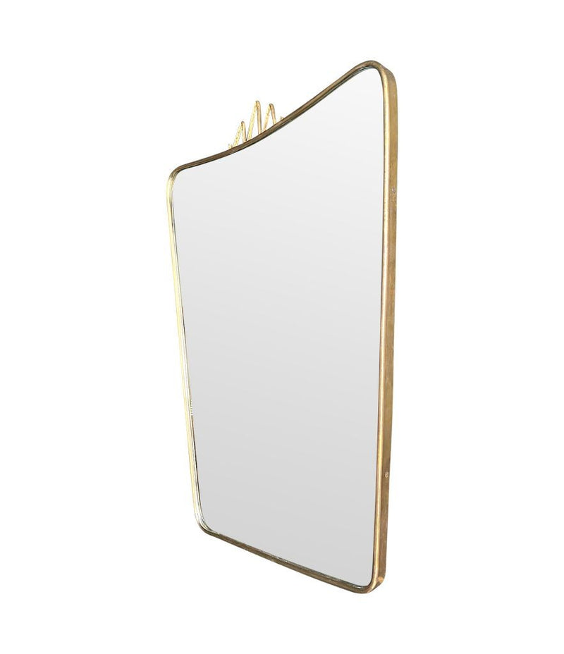 Mid century Italian brass shield mirror in the style of Gio Ponti