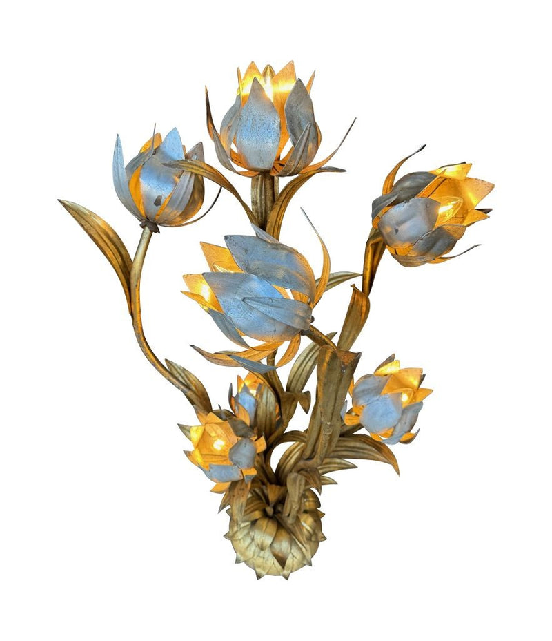 Mid century floor lamp - gilt metal flower design with seven lights in flowers - Italian - 1960s