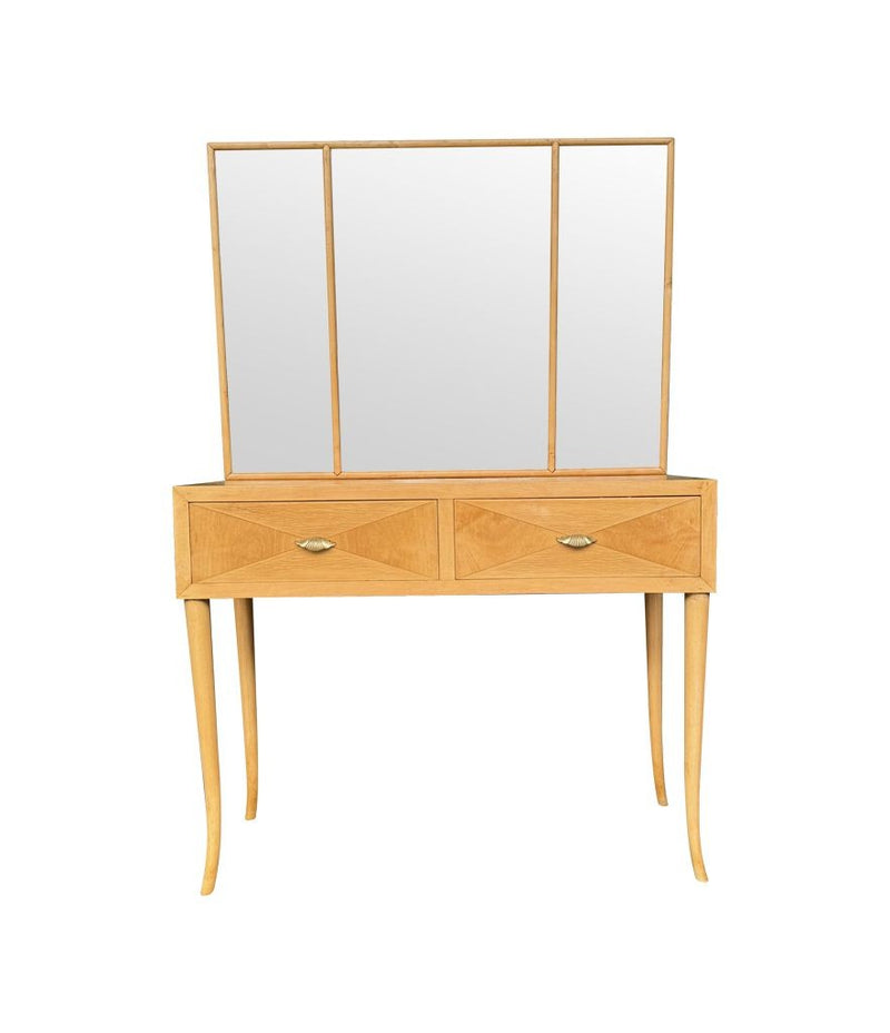 Mid century dressing table with mirror in satin wood - Italian - 1940s