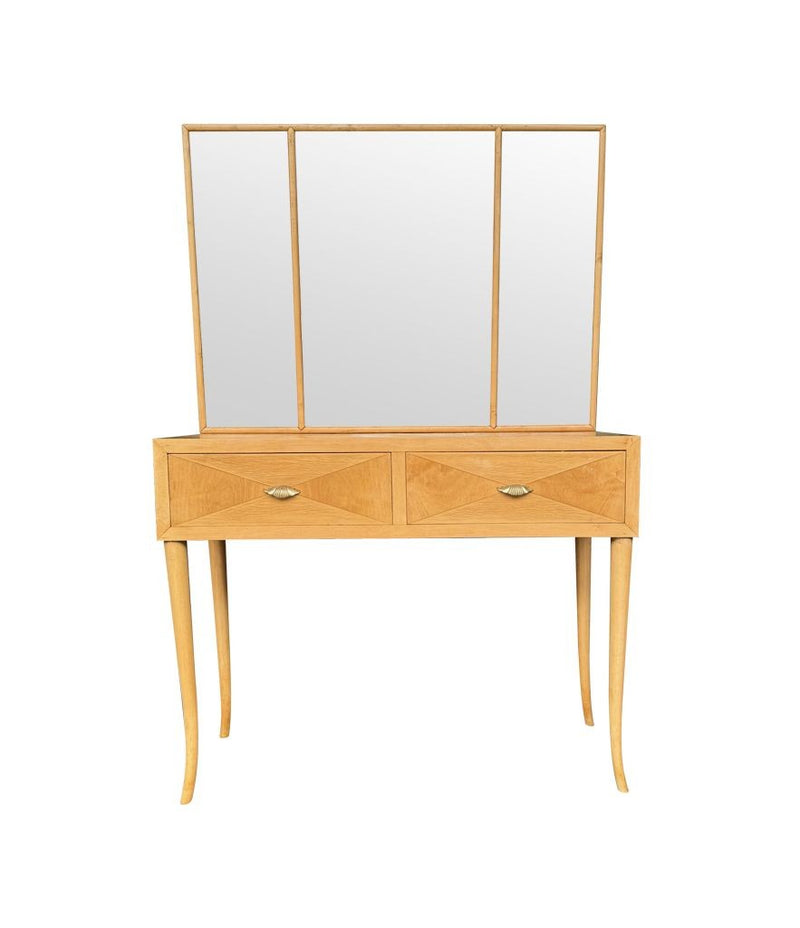 Mid century dressing table with mirror in satin wood - Italian - 1940s