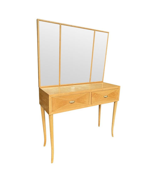 Mid century dressing table with mirror in satin wood - Italian - 1940s