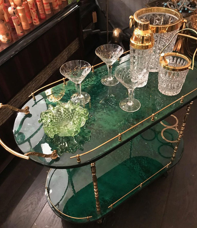 ALDO TURA BAR TROLLEY IN RARE MALACHITE GREEN GOATSKIN