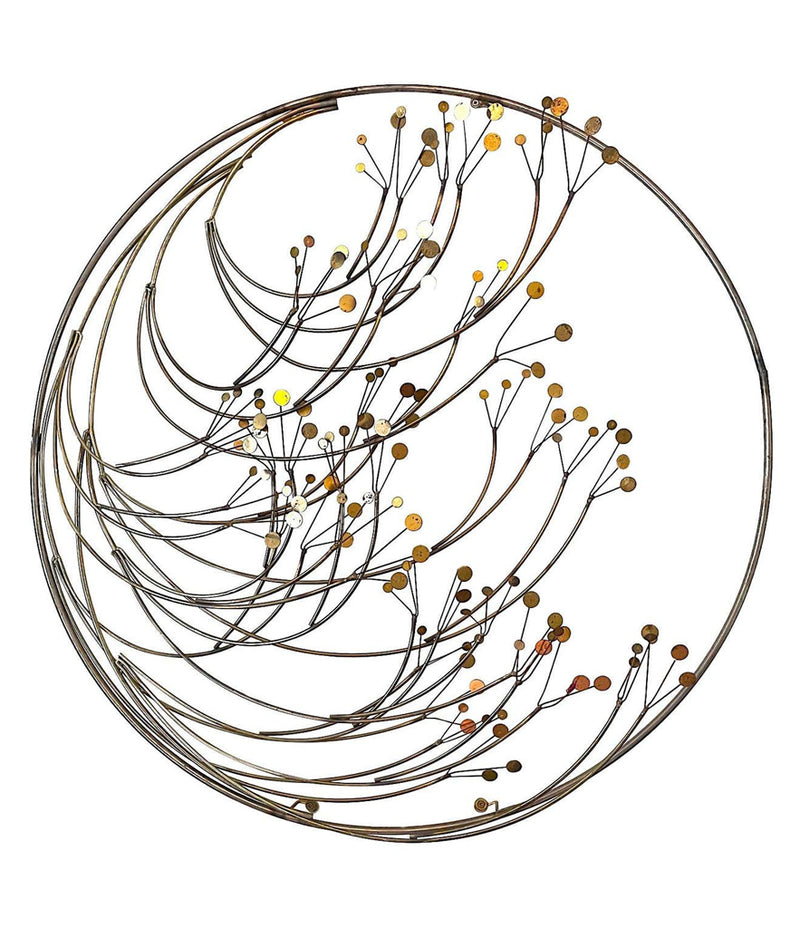 CURTIS JERE CIRCULAR METAL WALL SCULPTURE WITH BRASS AND CHROME TREE BLOSSOM