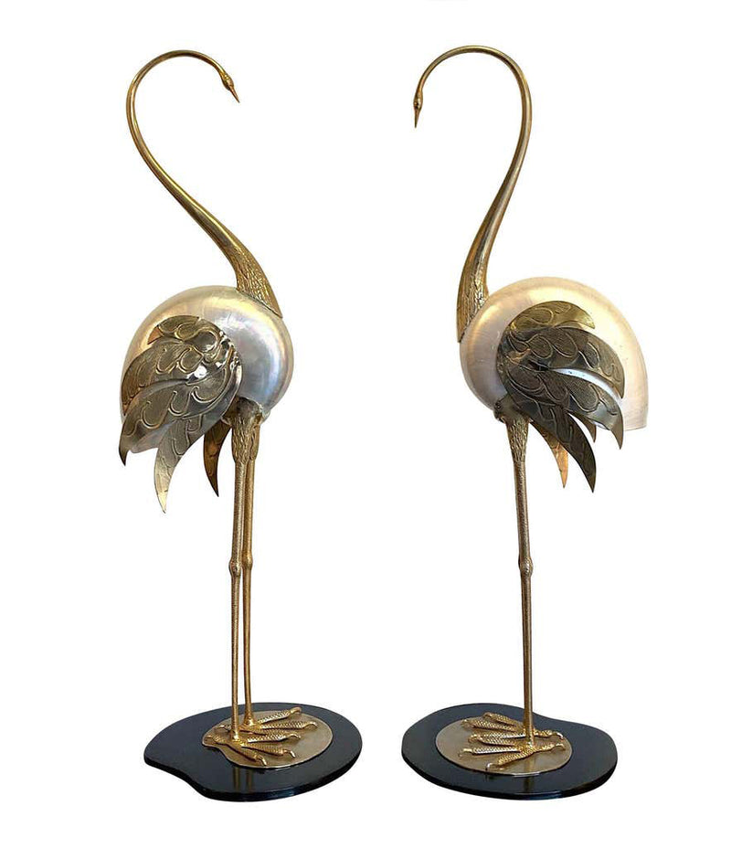 LOVELY PAIR OF 1970S BRASS AND REAL NAUTILUS SHELL FLAMINGOS BY ANTONI – Ed  Butcher